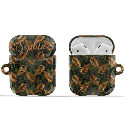Golden Leaves Custom Name AirPods Case